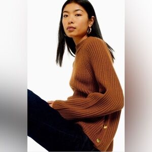 Topshop Brown Ribbed Crew Neck Sweater